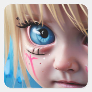 Sticker Carré Enfants tribaux   Blonde Girl Big Blue Eyes