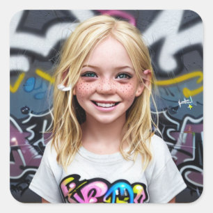 Sticker Carré Enfants tribaux Petite blonde souriante avec tac