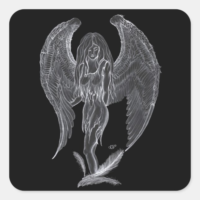 Sticker Carré Engel Bleistiftzeichnung Design noir et blanc (Devant)
