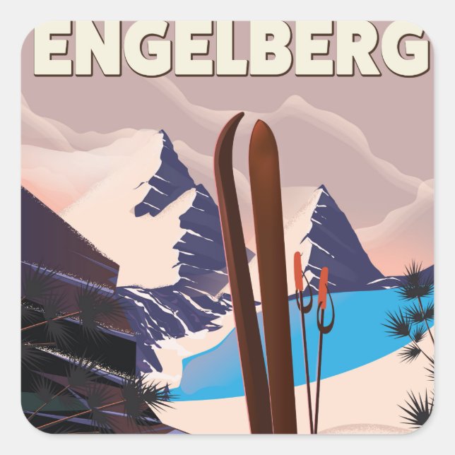 Sticker Carré Engelberg Suisse poster de voyage ski (Devant)