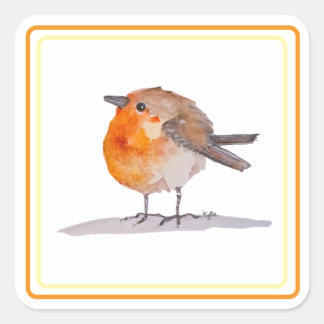 Sticker Carré English Robin Watercolour