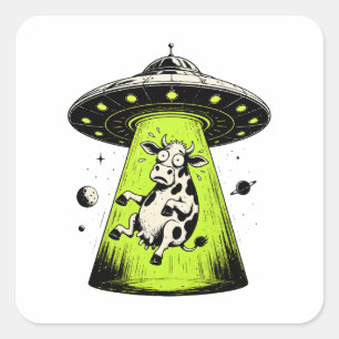 Sticker Carré Enlèvement de vache extraterrestre Weirdcore Surré