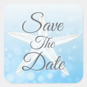 Sticker Carré Enregistrer la date Bleu Bulle Mariage Starfish St