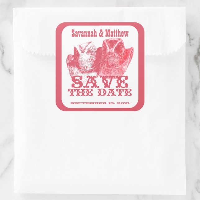Sticker Carré Enregistrer la date Cowboy CowGirl Casquette Maria (Sac)