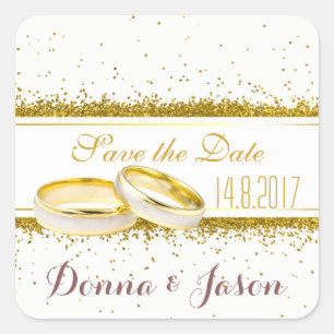 Sticker Carré Enregistrer la date Gold Parties scintillant annea