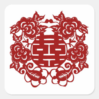 Sticker Carré enregistrer la date rouge double bonheur mariage