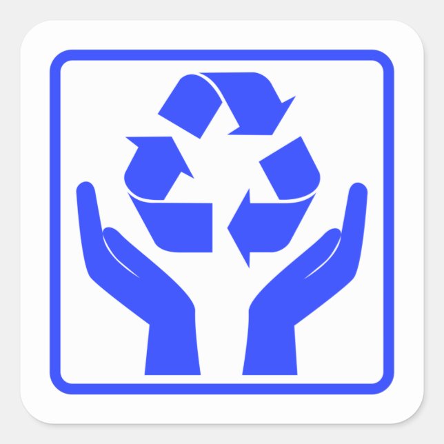 Sticker Carré Enregistrer le symbole bleu Recyclage de la Terre (Devant)