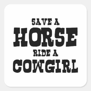 STICKER CARRÉ ENREGISTRER UN CHEVAL UNE COWGIRL