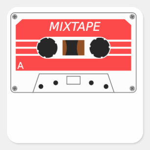 Sticker Carré Enregistreur à cassettes rouge