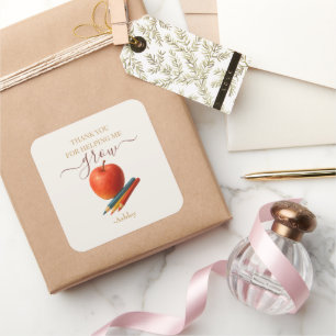 Sticker Carré Enseignant Apple Aquarelle - Cadeaux Mercis -