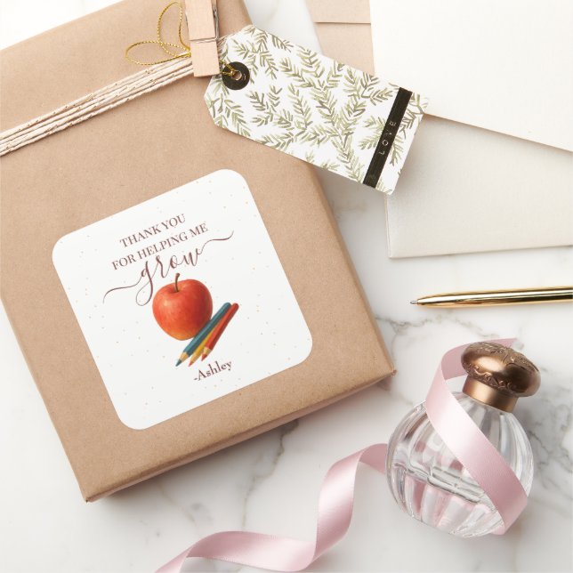 Sticker Carré Enseignant Apple Aquarelle - Cadeaux Mercis - (Cadeaux)