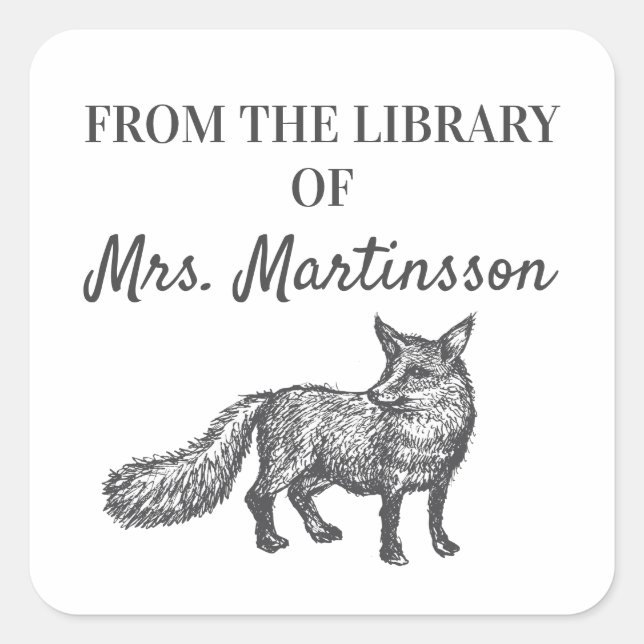 Sticker Carré Enseignant Black White Fox De La Bibliothèque De (Devant)