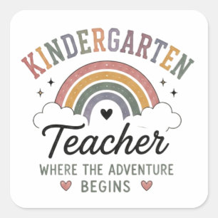 Sticker Carré Enseignant de Maternelle Là Où L'Aventure Commence