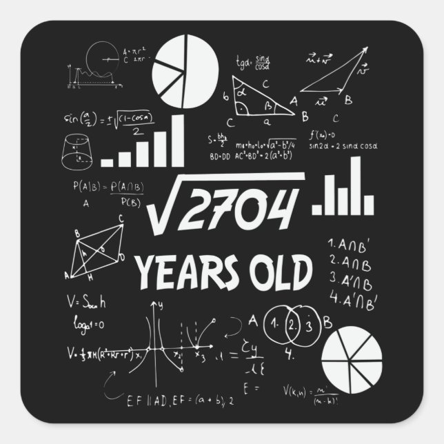 Sticker Carré Enseignant en mathématiques Anniversaires de 52 an (Devant)