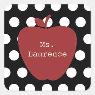 Sticker Carré Enseignant Pomme Rouge et Poka Dot
