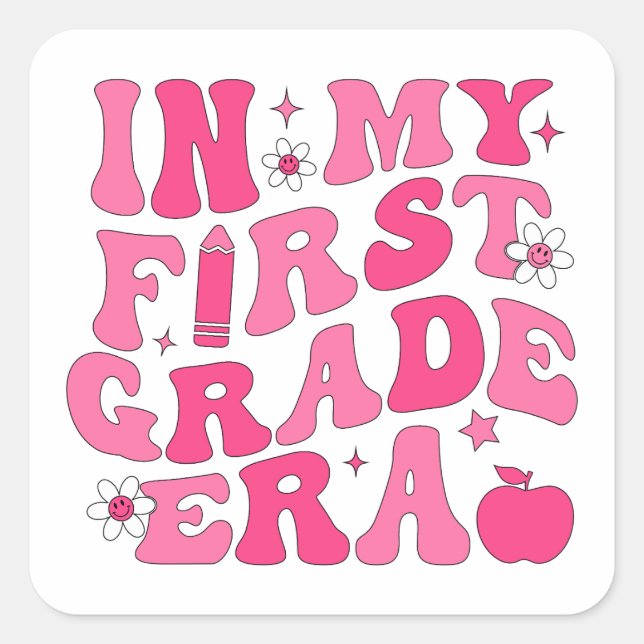 Sticker Carré Enseignante de première année femmes mignonne 1ère (Devant)