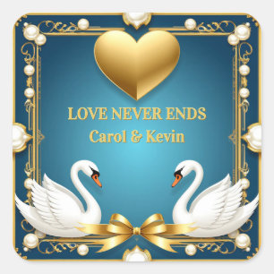 Sticker Carré Enseigne de mariage Cygne Or Bleu Cadeau 💍