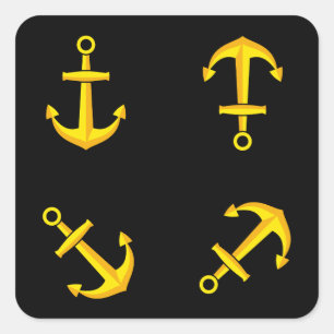 Sticker Carré Ensemble d'Ancres en bateau doré