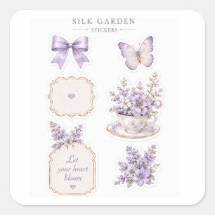 Sticker Carré Ensemble d'autocollants floraux violets Silk Garde