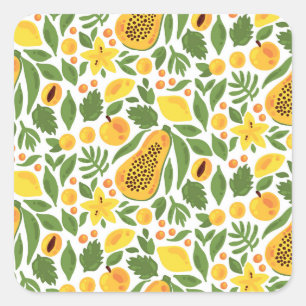 Sticker Carré Ensemble de fruits exotiques : papaye, citron, man