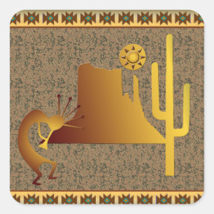 Sticker Carré Ensemble Kokopelli Mesa & Cactus #1