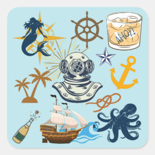 Sticker Carré Enterrement de vie de garçon Nautical