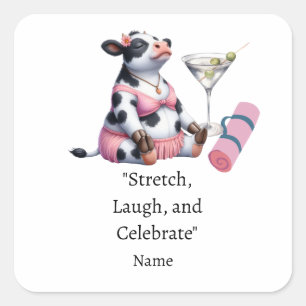 Sticker Carré Enterrement de vie de jeune fille Yoga Vache