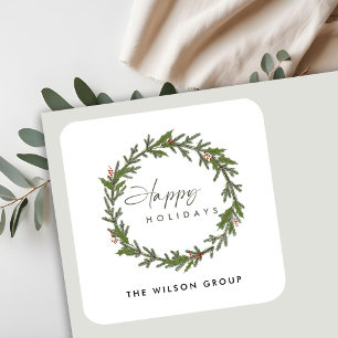 Sticker Carré Entreprise Elégante Holly Berry Wreath Joyeux vaca