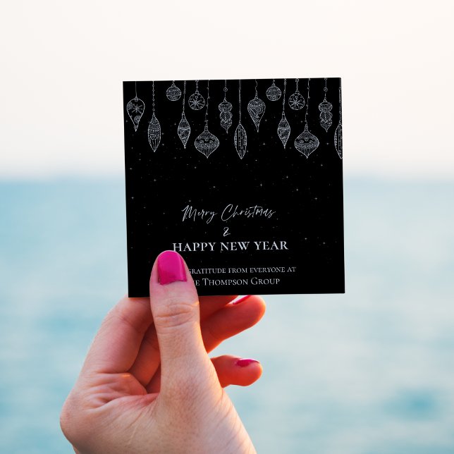 Sticker Carré Entreprise Elégante Noir Blanc Noël Nouvel An (Corporate Elegant Black White Christmas New Year Square Sticker)