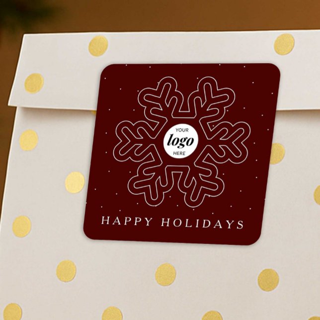 Sticker Carré Entreprise Logo Noël Flocon de neige rouge (Business logo festive stickers in red and white with modern snowflake design)