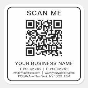 Sticker Carré Entreprise personnalisée Code QR Info Blanc Simple