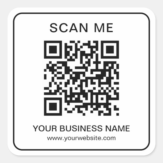 Sticker Carré Entreprise QR Code Nom Url Noir Simple (Devant)