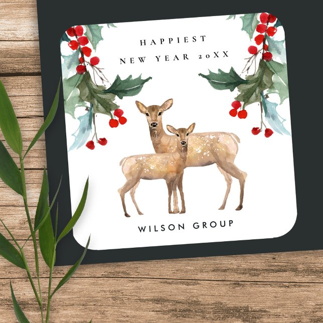 STICKER CARRÉ ENTREPRISE RED GREEN HOLLY BERRY DEER DUO NOUVEL A (Créateur téléchargé)