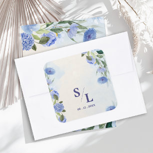 Sticker Carré Enveloppe de mariage à initiales en monogramme ble