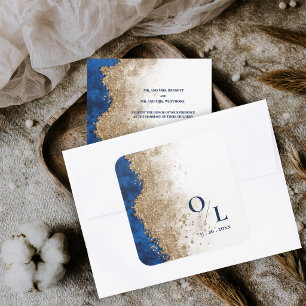 Sticker Carré Enveloppe de mariage à initiales monogramme or ble