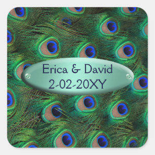 Sticker Carré enveloppe de paon turquoise élégante scellée