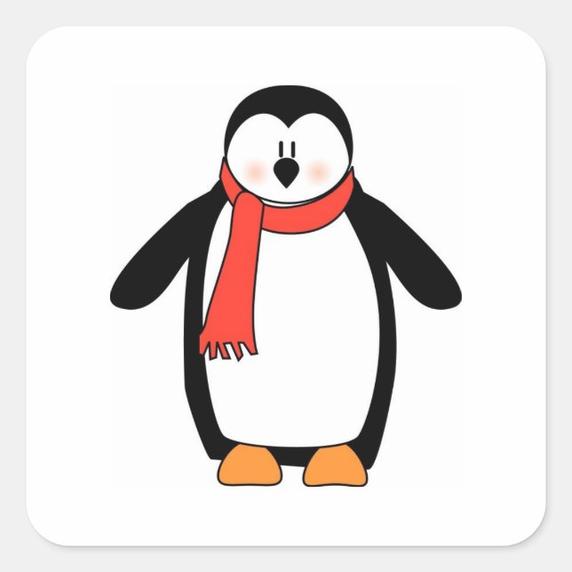 Sticker Carré Enveloppé de pingouin dans l'écharpe rouge (Devant)