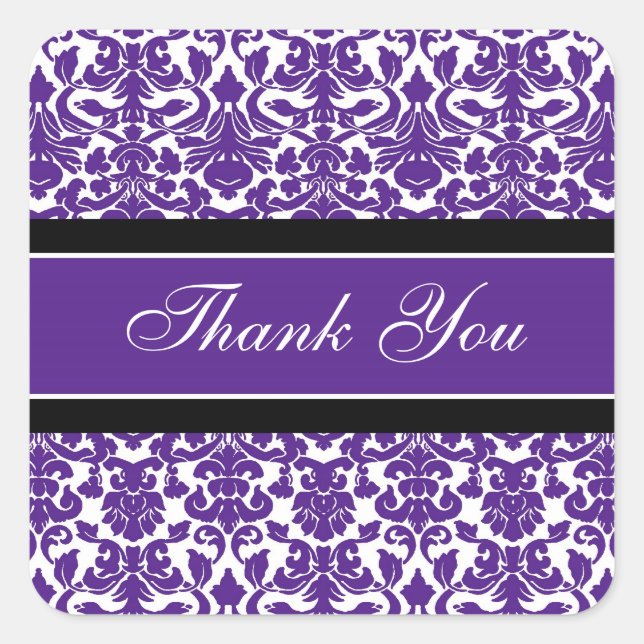 Sticker Carré Enveloppe Mariage en Merci de Damas Plum (Devant)