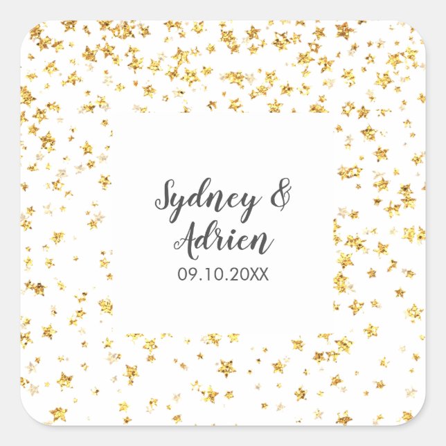 Sticker Carré Enveloppe Mariage Gold Confetti (Devant)