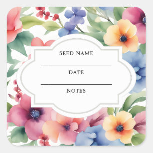 Sticker Carré Enveloppe motif de semence de fleurs d'aquarelle