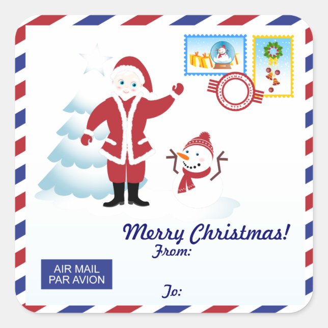 Sticker Carré Enveloppe postale du Pôle Nord de Noël (Devant)