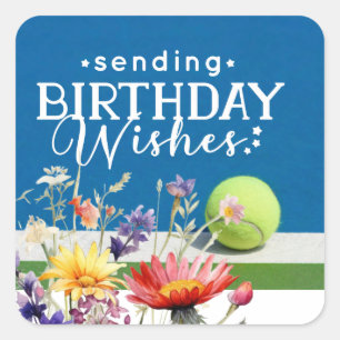 Sticker Carré Envoi de balle de tennis Voeux d'anniversaire