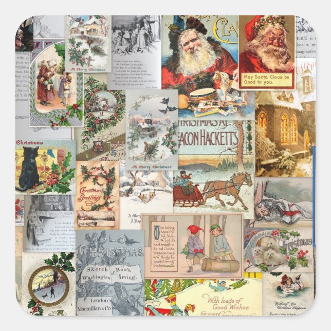 Sticker Carré Ephémère de Noël victorienne antique Collage Art (Devant)