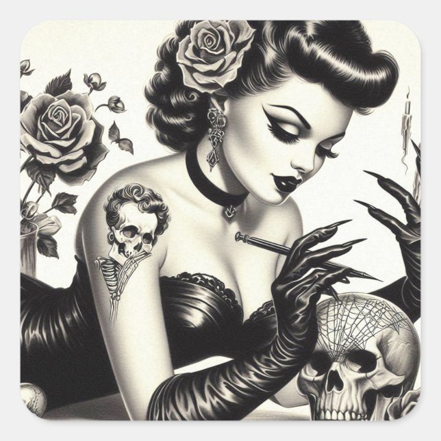Sticker Carré Épingle de goth tatoué rétro (Devant)