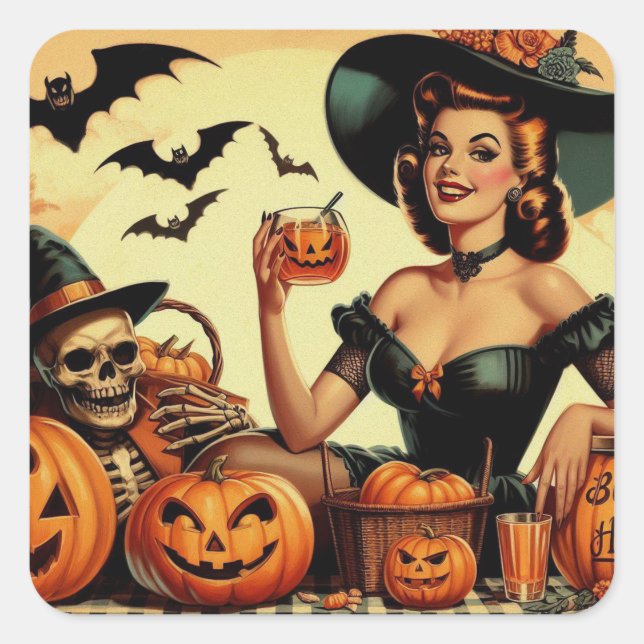 Sticker Carré Épingle vintage d'Halloween (Devant)