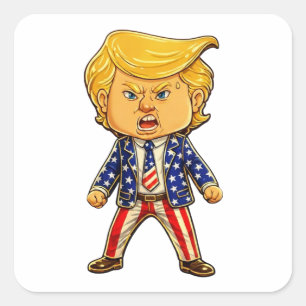 Sticker Carré Épinglette Chibi Cartoon Patriotique de Trump Heur