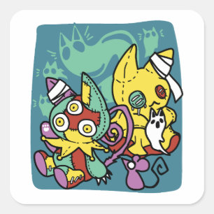 Sticker Carré Épouvantablement Mignon Chatons Monstrueux Hallo