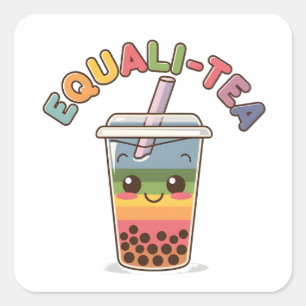 Sticker Carré Equali-Thé Drôle Bubble Tea LGBTQ Mois des Fiertés