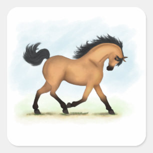 Sticker Carré Équestre équestre du Cheval de Buckskin