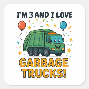 Sticker Carré Équipe d'anniversaire camion à ordures - Anniversa